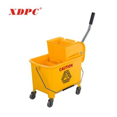 Yellow orange plastic hospital cleaning side press mop wringer handle bucket trolley with 4 wheels