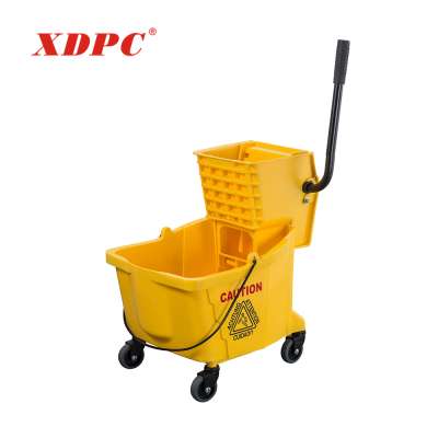 Polypropylene plastic cleaning mop wringer bucket trolley plastic bucket with spout with 4 wheels